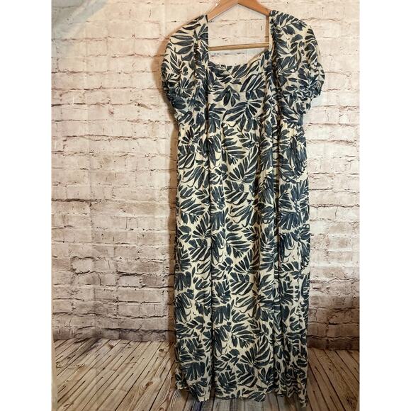Sophie & Hailee Midi Dress Womens Large Midnight Blue Palm Tree Tropical Print - Picture 1 of 16